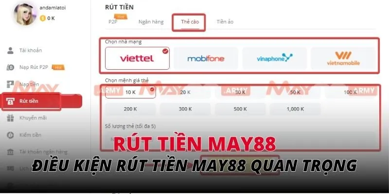 Điều kiện & quy định rút tiền may88 quan trọng